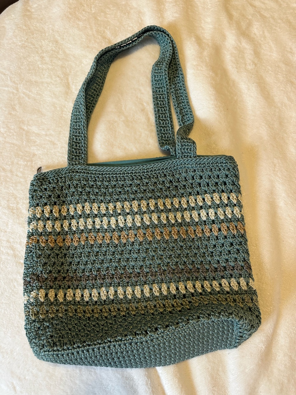 The Sak Green Multi-Stripe Crochet Tote